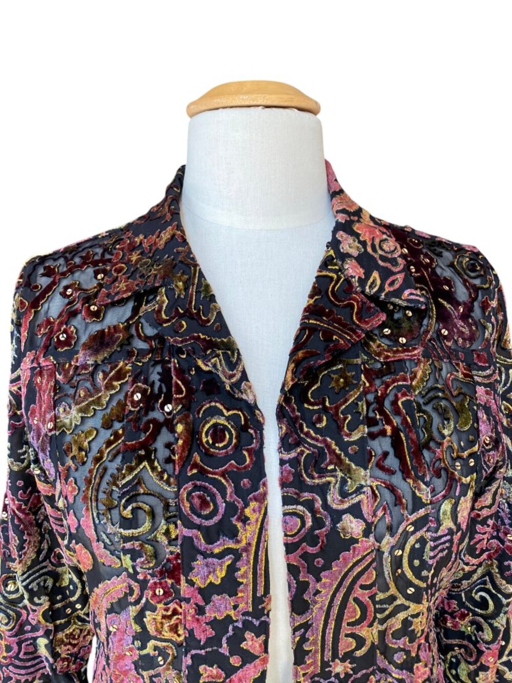 Chico's Velvet Silk Blend Burnout Paisley Blazer Jacket Sequins Whimsigoth-0/S - Picture 4 of 8